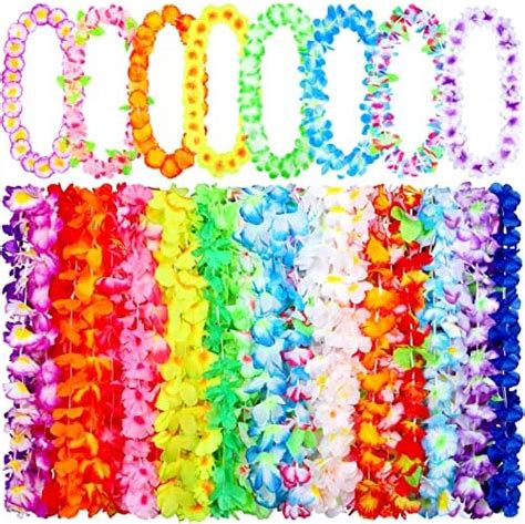 Elcoho Pieces Hawaiian Leis Bulk Colorful Tropical Flower Garland