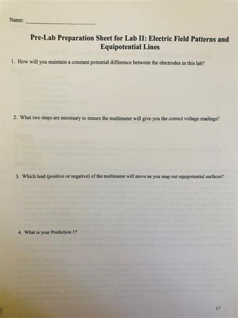 Solved Pre Lab Preparation Sheet For Lab II Electric Field Chegg