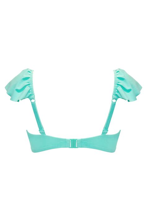 Bermuda Underwired Non Padded Frill Bikini Top In Aqua Pour Moi