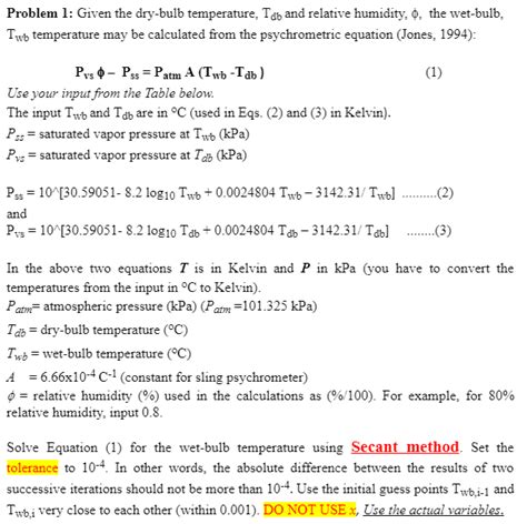 Problem 1 Given The Dry Bulb Temperature Tdt And