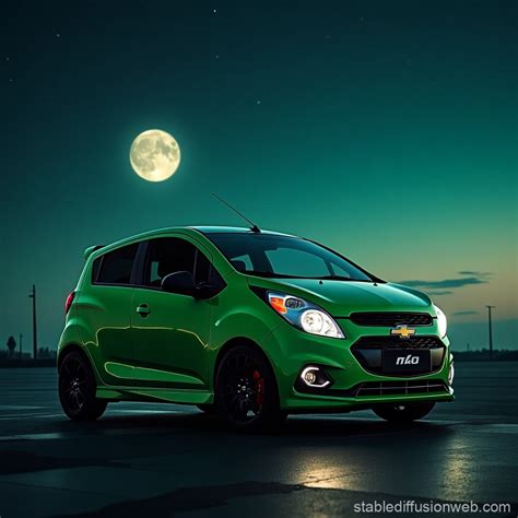 Green Chevrolet Spark With Wild Wolf And Full Moon Stable Diffusion
