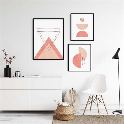 Blush Wall Art Pink Geometric Wall Art Set Of 3 Blush Pink Etsy