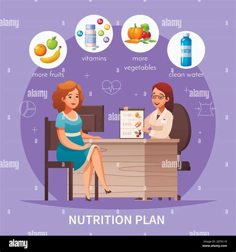 Nutritionist Recommendations Cartoon Composition With Dietitian