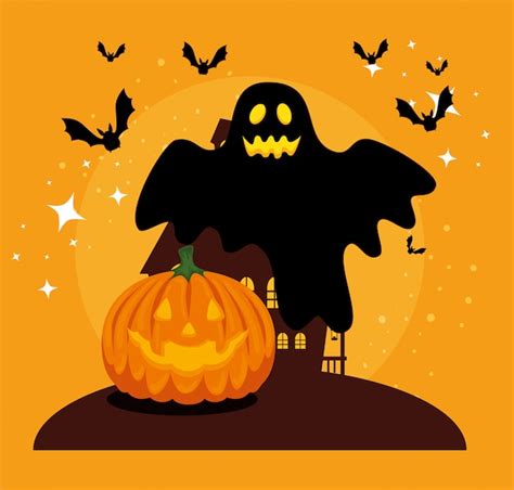 Free Vector Halloween Card With Pumpkin And Ghost