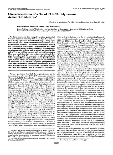 (PDF) Characterization of a set of T7 RNA polymerase active site mutants