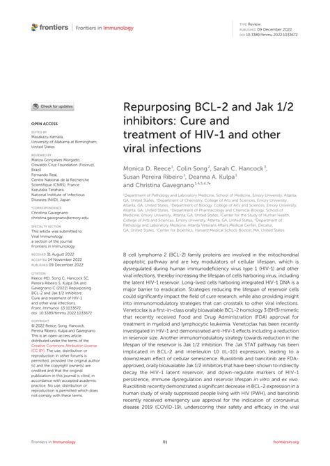 Pdf Repurposing Bcl And Jak Inhibitors Cure And Treatment Of