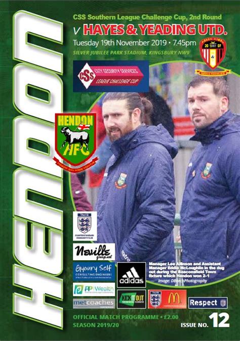 Hendon FC 2019-20 Season Programme – Hayes and Yeading FC 19th November ...