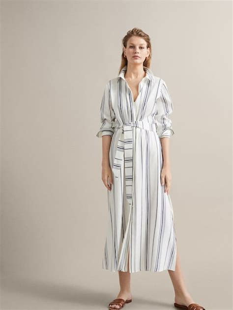 STRIPED LINEN DRESS WITH BELT Women Massimo Dutti Vestidos