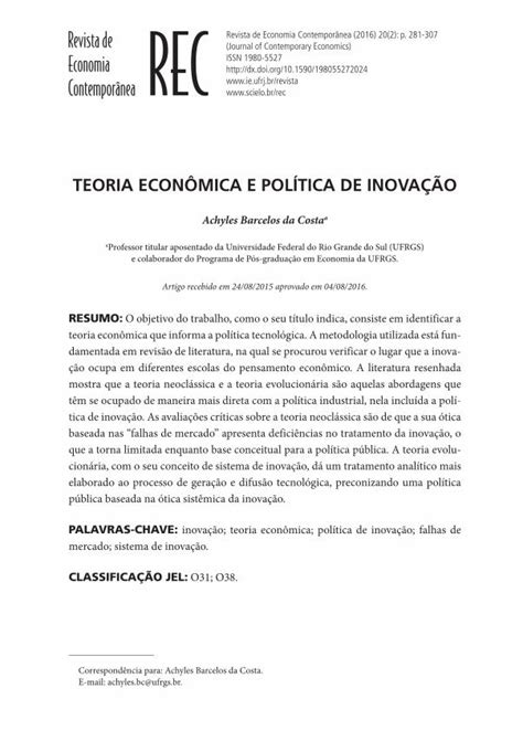 Pdf Teoria Econ Mica E Pol Tica De Inova O Pdf Filecosta A B