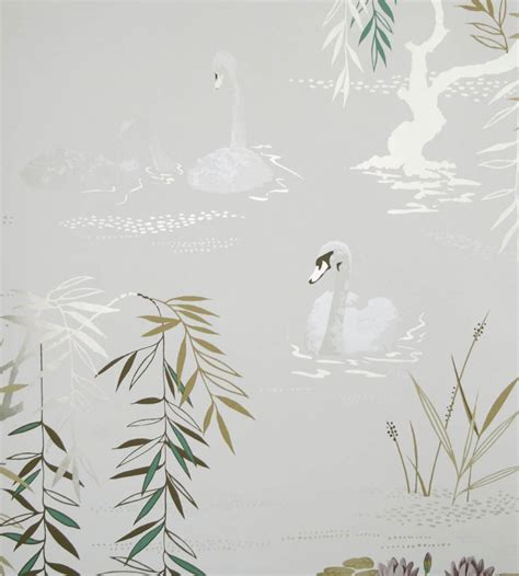 Papel Pintado Cisnes Gris Plata Tienda Online Telas And Papel