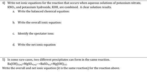 Solved 4 Write Net Ionic Equations For The Reaction That