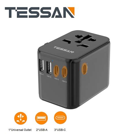 Tessan Power Plug Adapter Universal Travel Adapter All In One Plug With 3 Usb Ports And 1 Type C