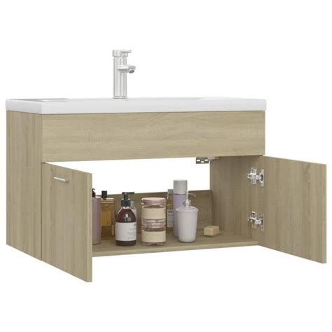 Armoire d évier avec lavabo intégré Chêne sonoma Aggloméré YIN8