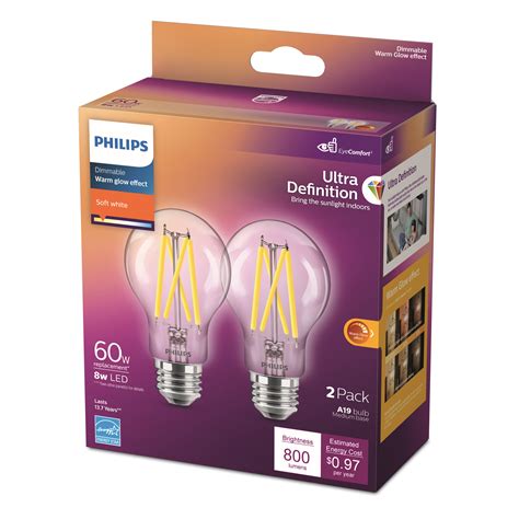 Philips Ultra Definition LED 60 Watt A19 Filament Light Bulb Clear