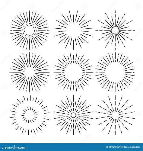 Hand Drawn Sunburst Set Vector Illustration Stock Illustration