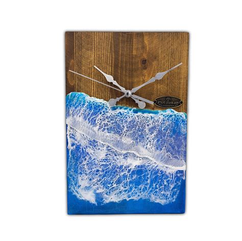 Epoxy Resin Wood Ocean Waves Wall Clock For Living Room Kitchen Office