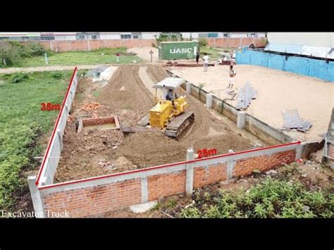 Great Action Machinery Working Strongly Mighty Dozer Push Sand Into