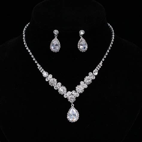 2021 Simple Crystal Bridal Jewelry Sets Silver Color Rhinestone Water ...