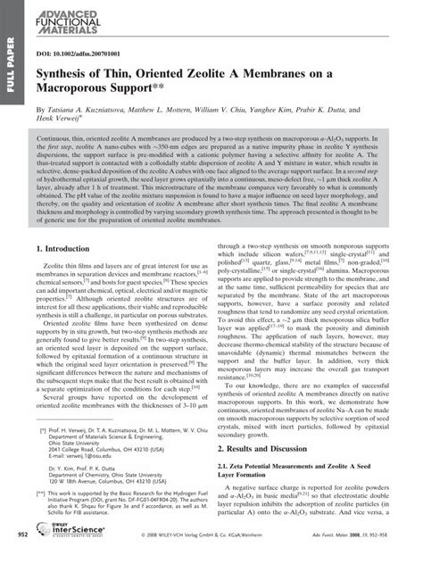 Pdf Synthesis Of Thin Oriented Zeolite A Membranes On A Macroporous