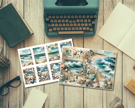 Coastal Junk Journal Pages, Beach Printable Ephemera, Ocean