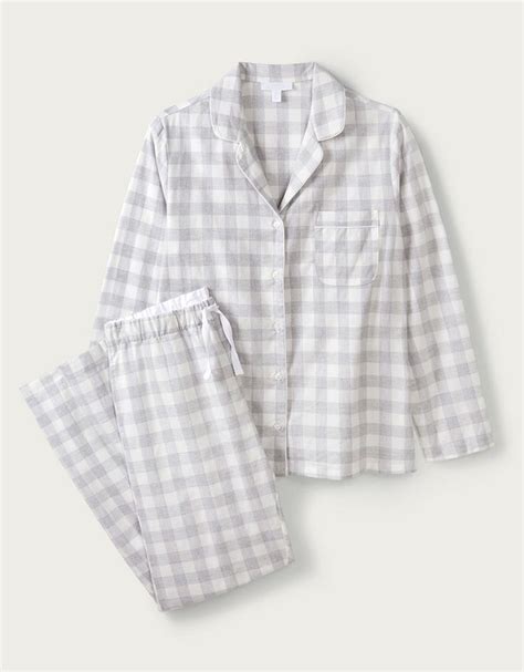 Brushed Cotton Gingham Lurex Pyjama Set Nightwear And Robes Sale The