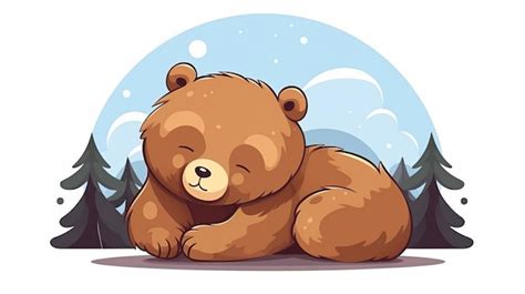 Cute Bear Sleeping Cartoon Vector Icon Illustration Animal Nature Icon