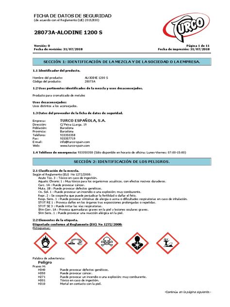 Alodine 1200 S PDF | PDF | Alergia | Compuesto orgánico volátil