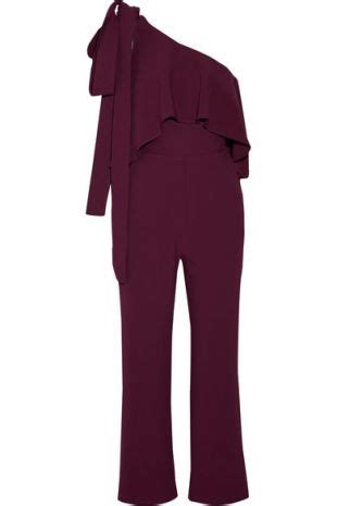 Elie Saab One Shoulder Ruffled Stretch Crepe Jumpsuit