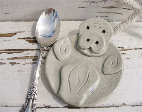 Manatee Spoon Rest Handmade Ceramic Spoonrest Gray Sea Cow Etsy