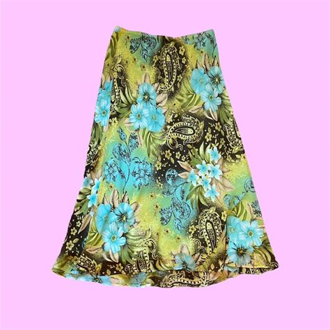 Lane Bryant Womens Green And Blue Skirt Depop