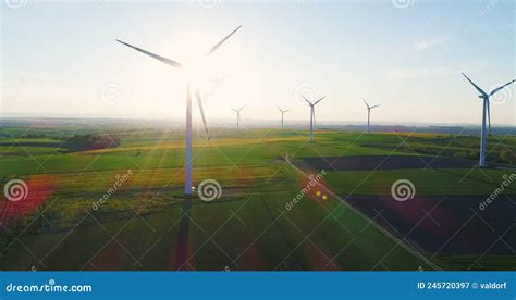 Wind Turbines In Agricultural Fields Stock Image Image Of Mill Aerial 245720397