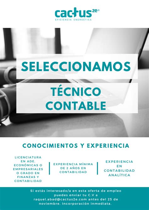 Oferta De Empleo Técnico Contable Cactus Eficiencia Energética