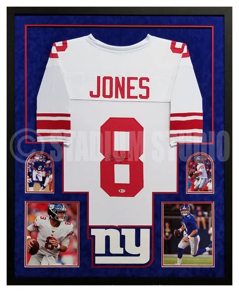 Daniel Jones Autographed Framed Giants White Jersey - The Stadium Studio