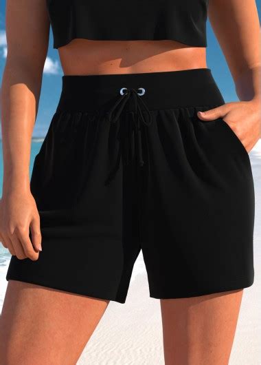 Rotita Black Light Weight High Waisted Beach Shorts Rotita Usd