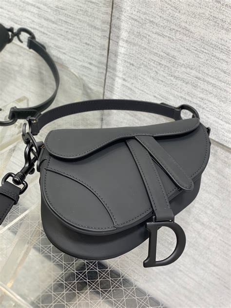 Replica Dior Mini Saddle Bag With Strap In Black Ultramatte Calfskin