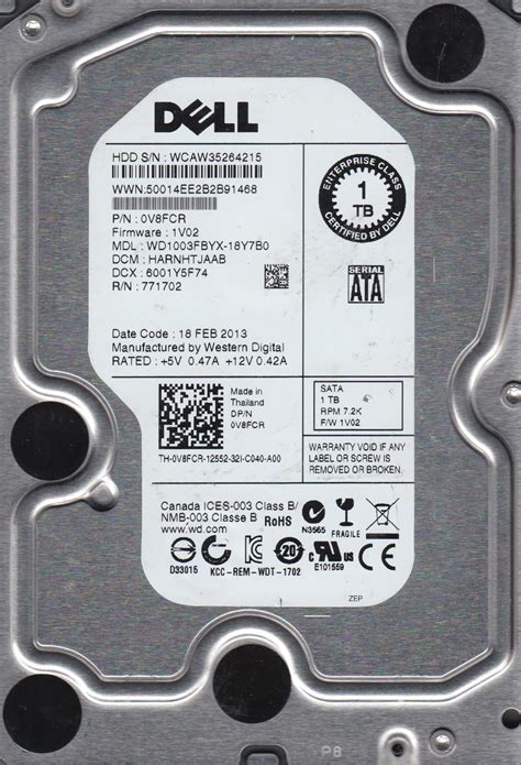 Wd1003fbyx 18y7b0 Dcm Harnhtjaab Dell 1tb Sata 35 Hard Drive