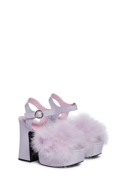 Sugar Thrillz Vegan Leather Marabou Feather Heels Light Purple