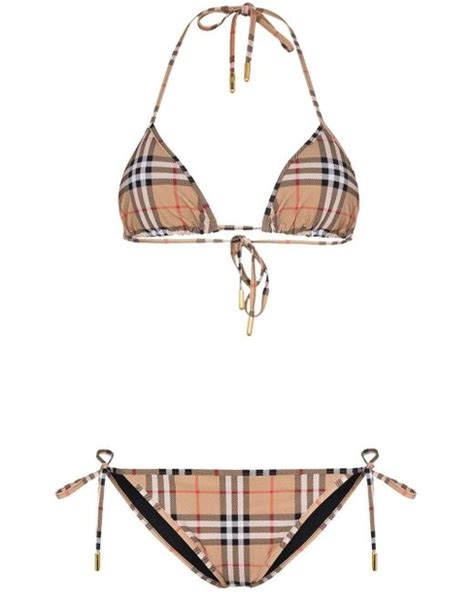 Burberry Check Triangle Bikini In White Lyst