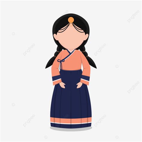 Korean Hanbok Vector Hd Png Images Korean Girl Cartoon Wearing Hanbok