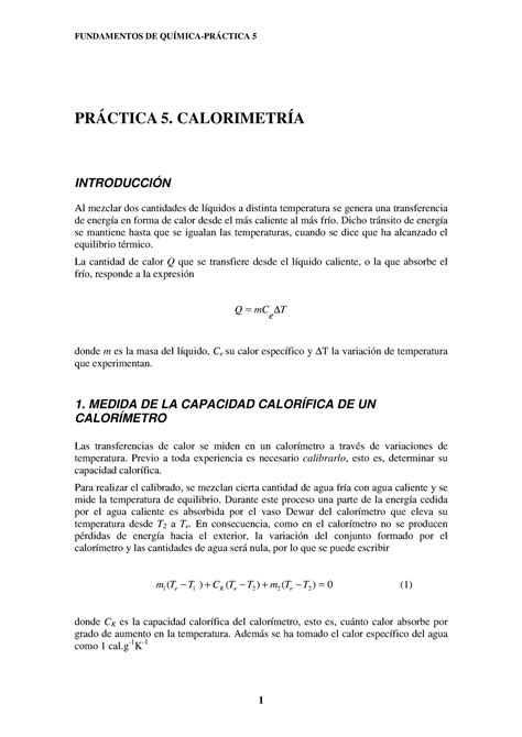 FQpractica 5 Informes laboratorios PRÁCTICA 5 CALORIMETRÍA