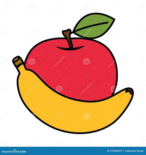 Fresh Apple And Banana Fruits Stock Vector Illustration Of Apple