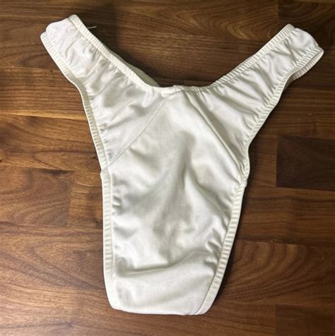 Vtg Ujena Swimsuit Thong Super Hi Cut White Bikini Bottoms Sz M Wide Gusset Sexy EBay