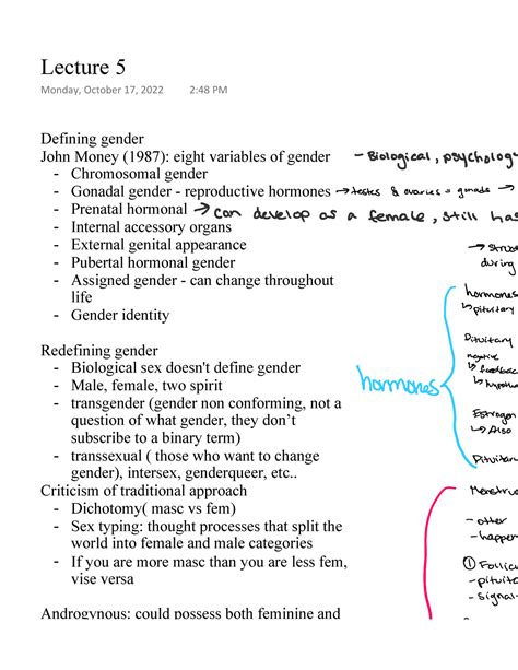 Lecture 5 Defining Gender John Money 1987 Eight Variables Of