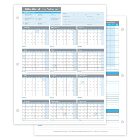 2026 Employee Attendance Calendar Printable - Free Printable Templates