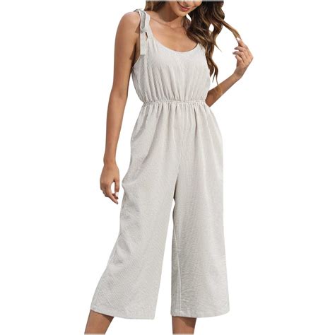 Women S Summer Sleeveless Tie Shoulder Strap Jumpsuit Dressy Casual