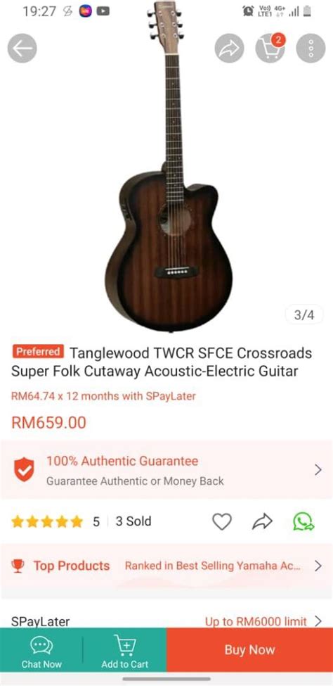 Tanglewood TWCR SCE Crossroads Super Folk Cutaway Acoustic Electric