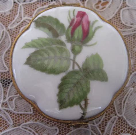 Petite Boite A Pilules En Porcelaine De Paris D Cor Bouton De Rose Eur