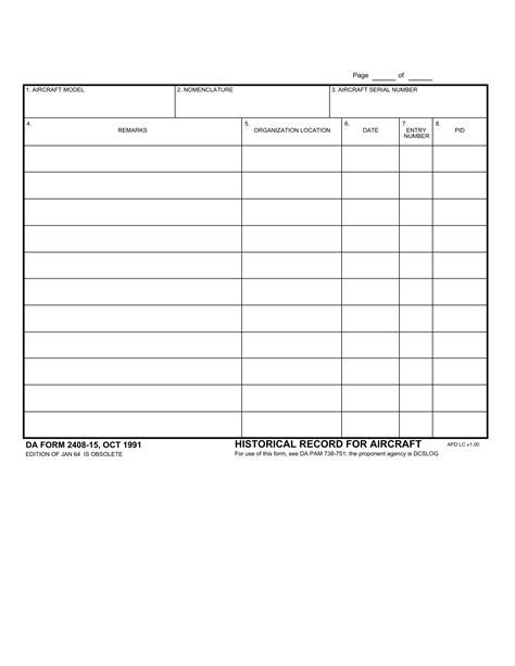 Da Form 2408 15 Historical Record For Aircraft Forms Docs 2023