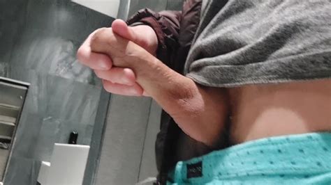 Horny Teen Bisexual Boy Stroking His Dick And Shooting A Lot Of Cum In Public Male Restroom