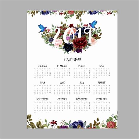 Calendario Floral Acuarela Vector Premium